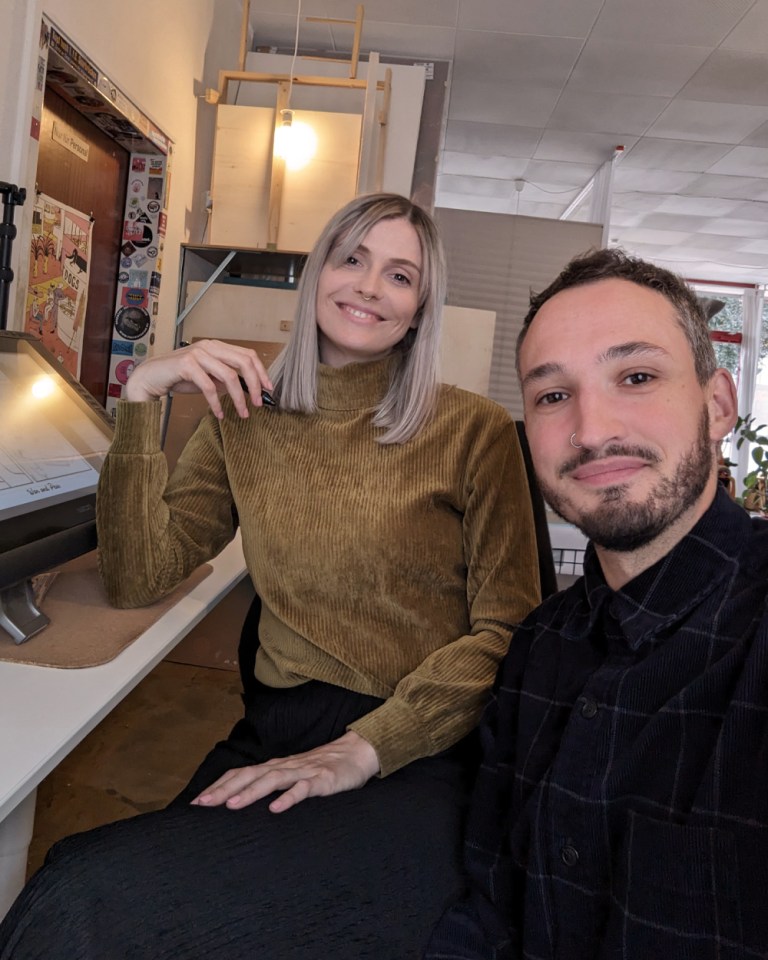 Elizabeth Pich and Jonathan Kunz in the War and Peas Studio