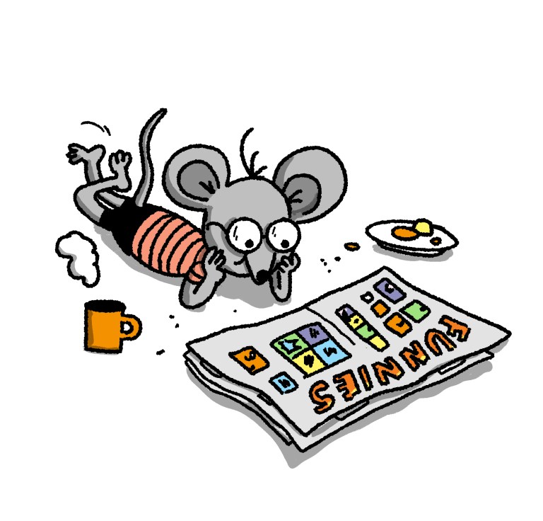 Mouse reading the funnies