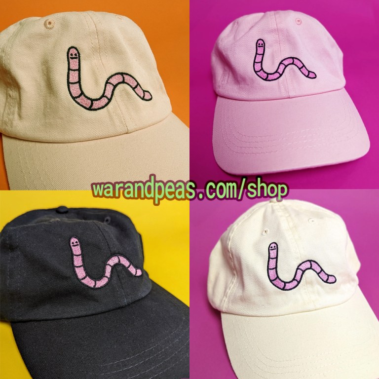 Overview of different colors of worm Dad caps