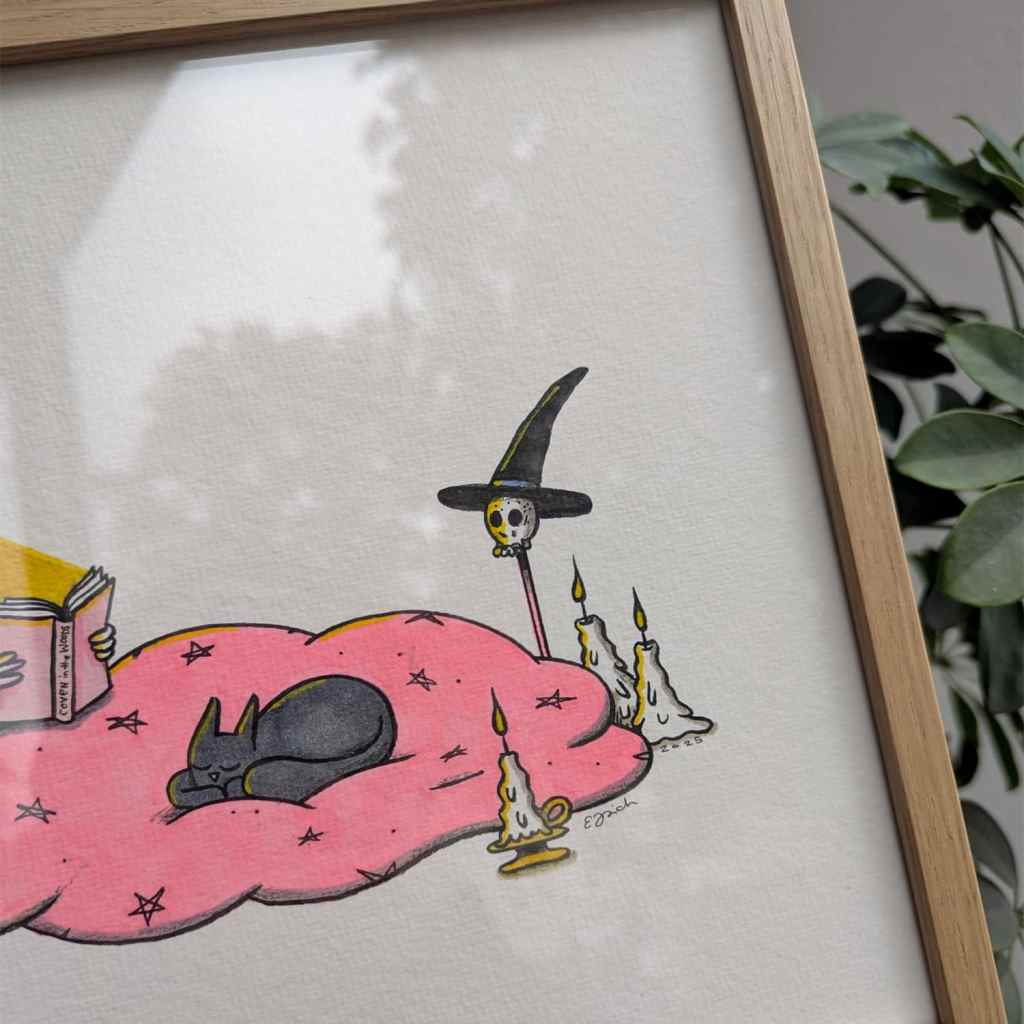 close up black cat original drawing